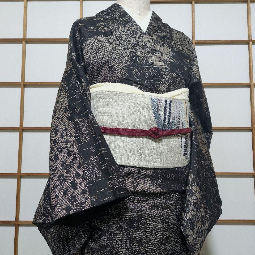 美品 紬 八寸名古屋帯 長尺 387 やまとガード加工