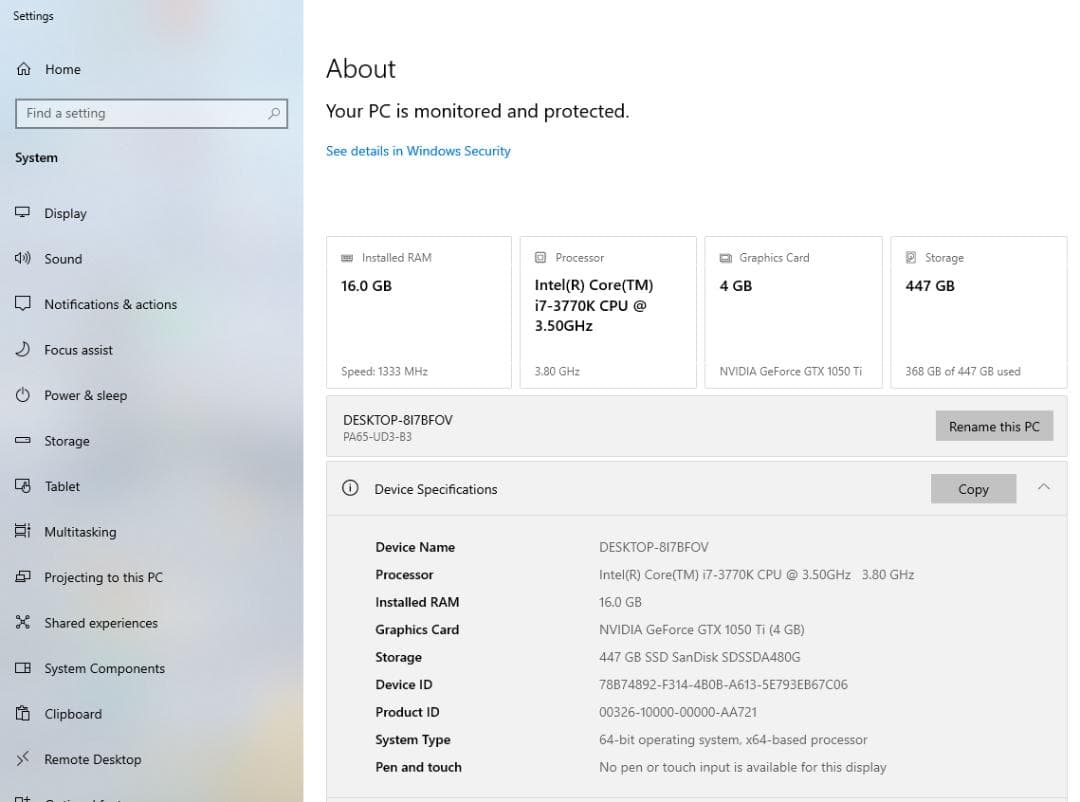 GTX1050Ti i7-3770K 16GB SSD512GB Win未認証