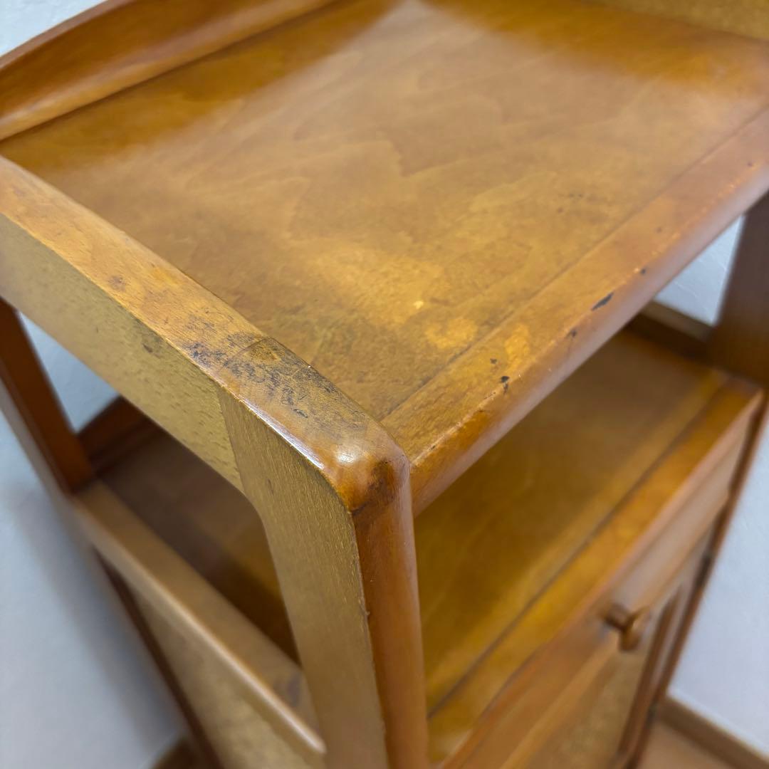 オールドカリモク 木製キャビネット 電話台 チェスト ラタン扉 昭和レトロ