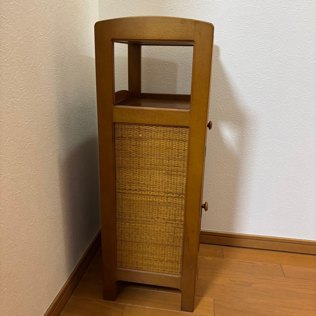 オールドカリモク 木製キャビネット 電話台 チェスト ラタン扉 昭和レトロ