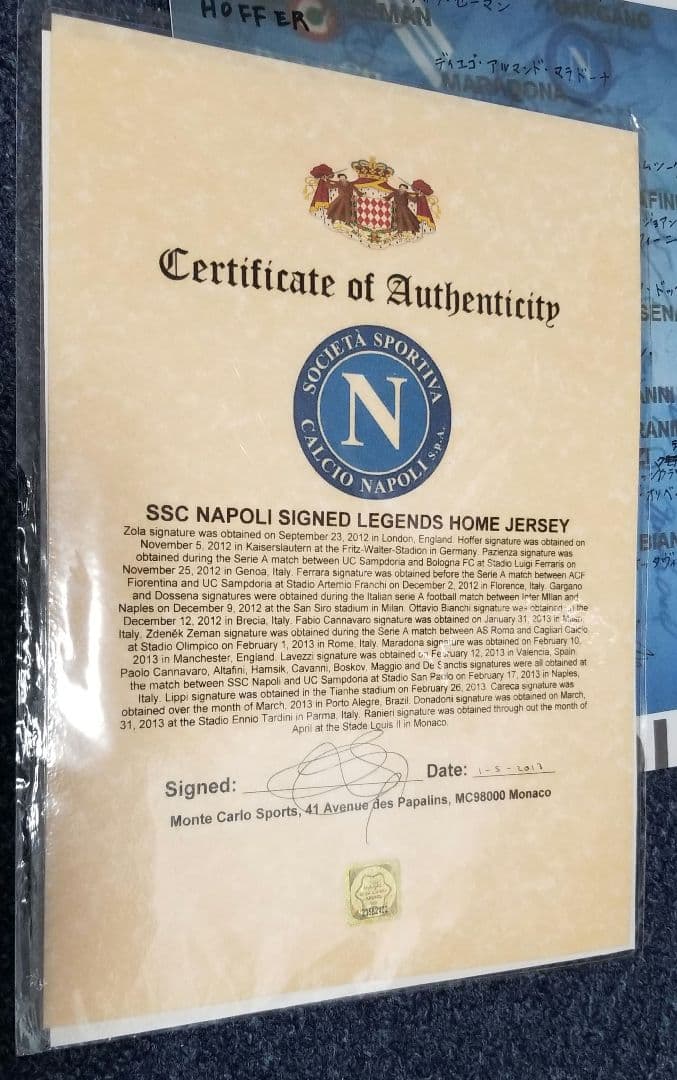 マラドーナ　カレカ　カンナヴァーロ　ゾラ　カバーニ　ドナドーニ　他　直筆サイン