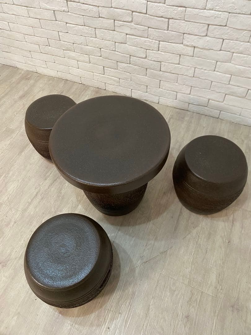 【akairo】定価10万円　信楽焼 焦げ窯変テーブル　4点セット