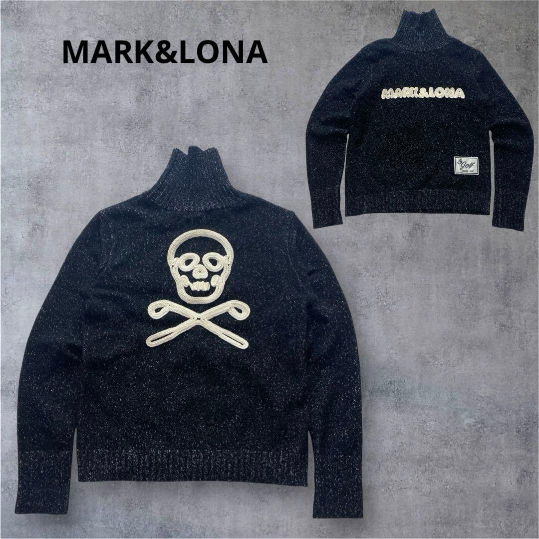 美品✨マークアンドロナ　スカル　刺繍ビッグロゴ　ハイネックニット　黒