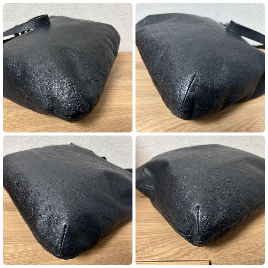 アニヤハインドマーチ　ショルダーバッグ　レザー　ブラック　フリンジトートバッグ