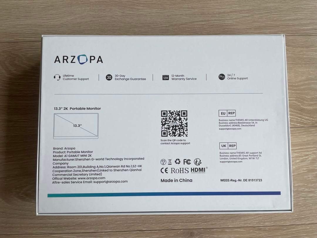 ARZOPA 13.3インチ モバイルモニター ディスプレイ 超軽量 薄型