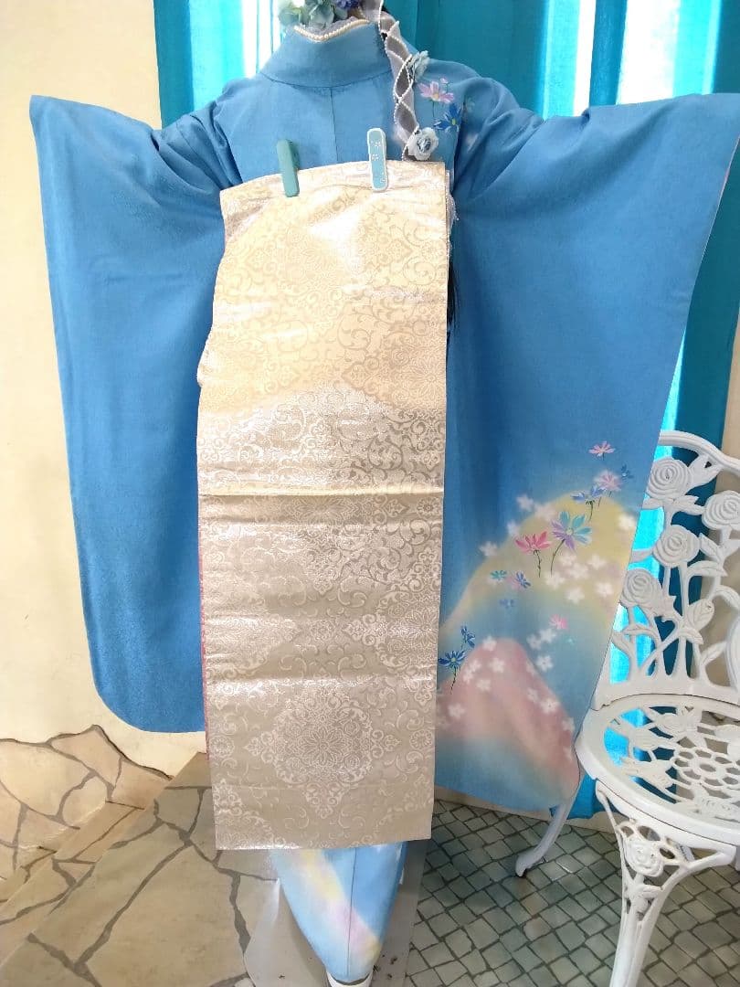 振袖フルセット、正絹振袖成人式、重ね衿帯揚げ帯締め、西陣袋帯長襦袢、ガード加工₠