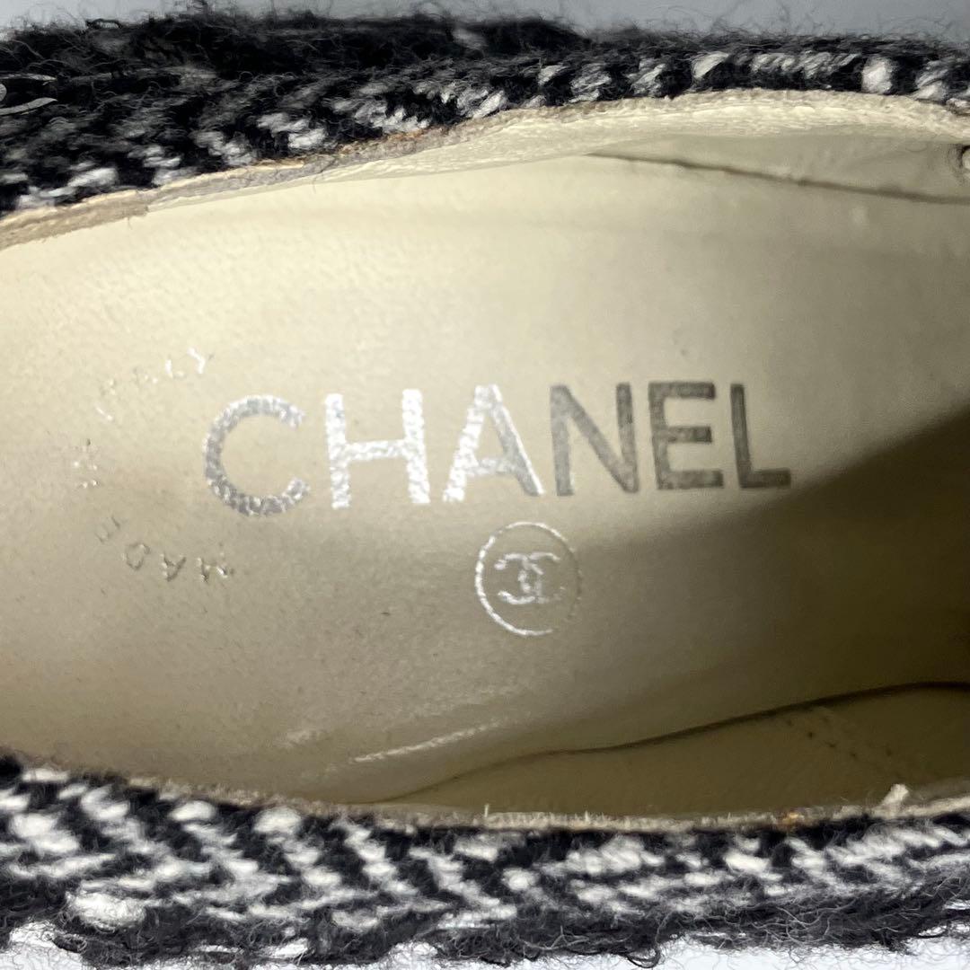 モっちゃんCHANEL ツイード　ココマーク　ブーティヘリンボーン23.5