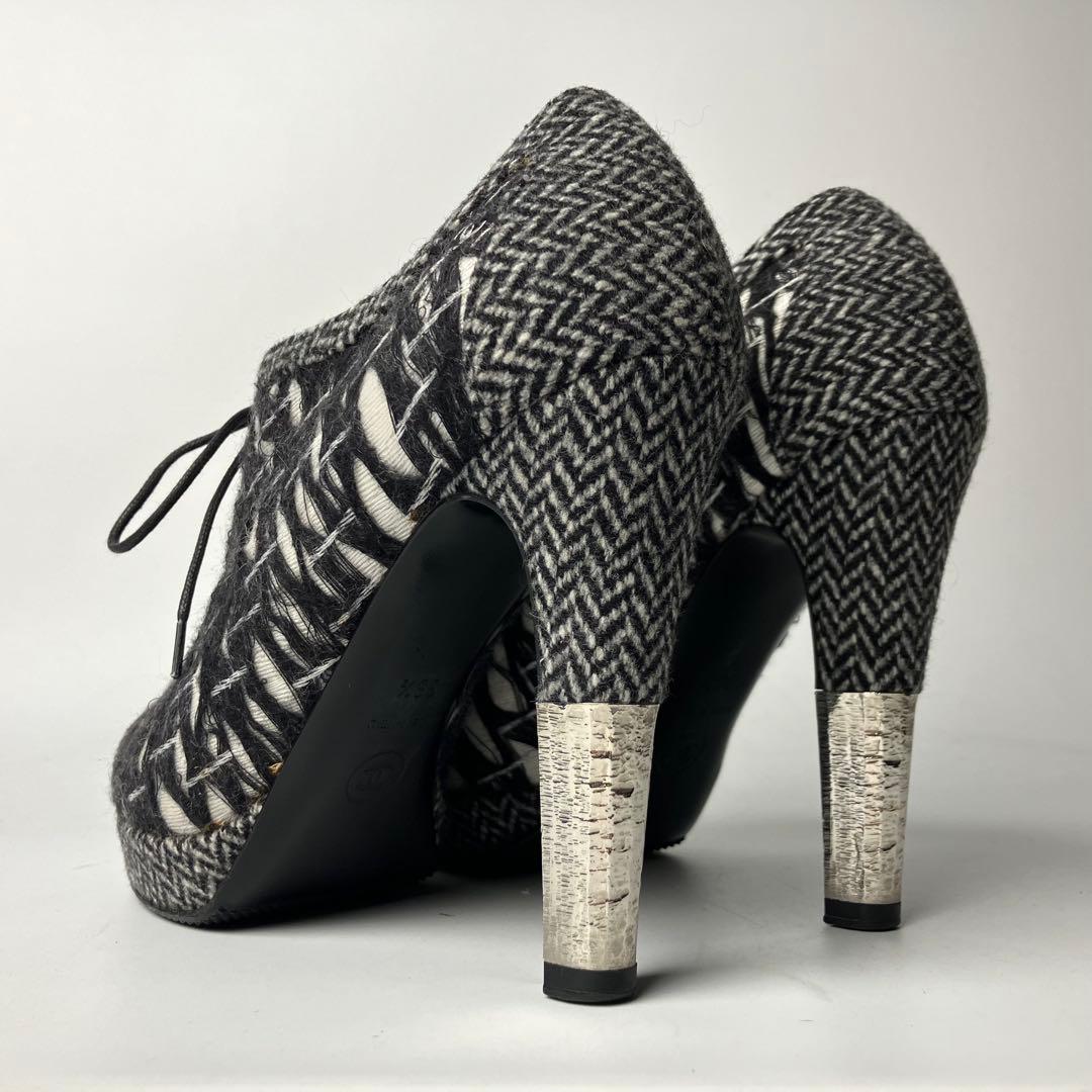 モっちゃんCHANEL ツイード　ココマーク　ブーティヘリンボーン23.5