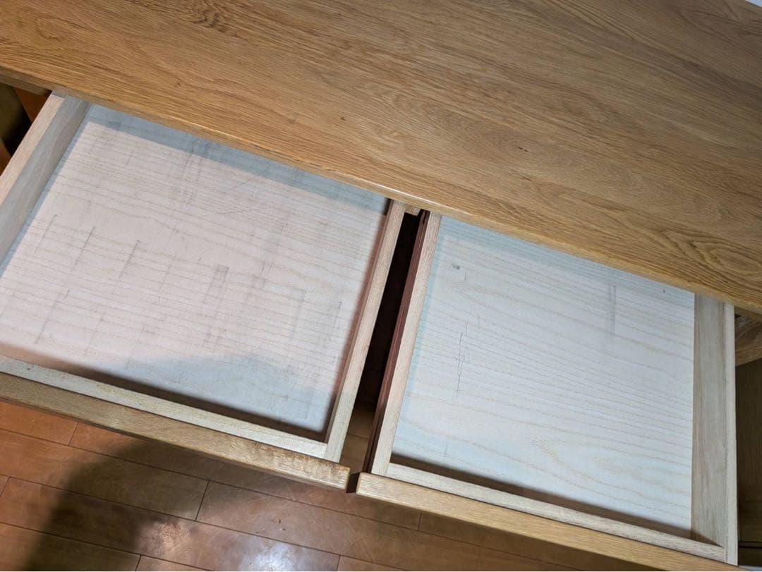 ■送料込■無印 オーク無垢材デスク 引出足元棚付 学習机 事務テーブルMUJI