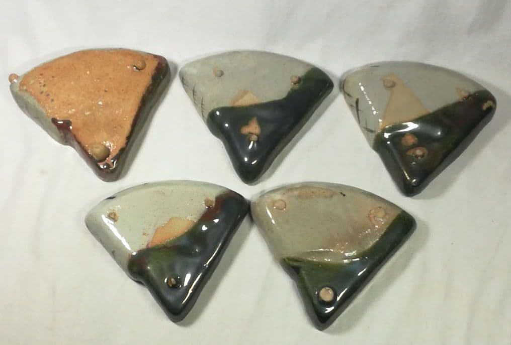 在銘あり　織部焼　扇形銘々皿　５客　懐石料理