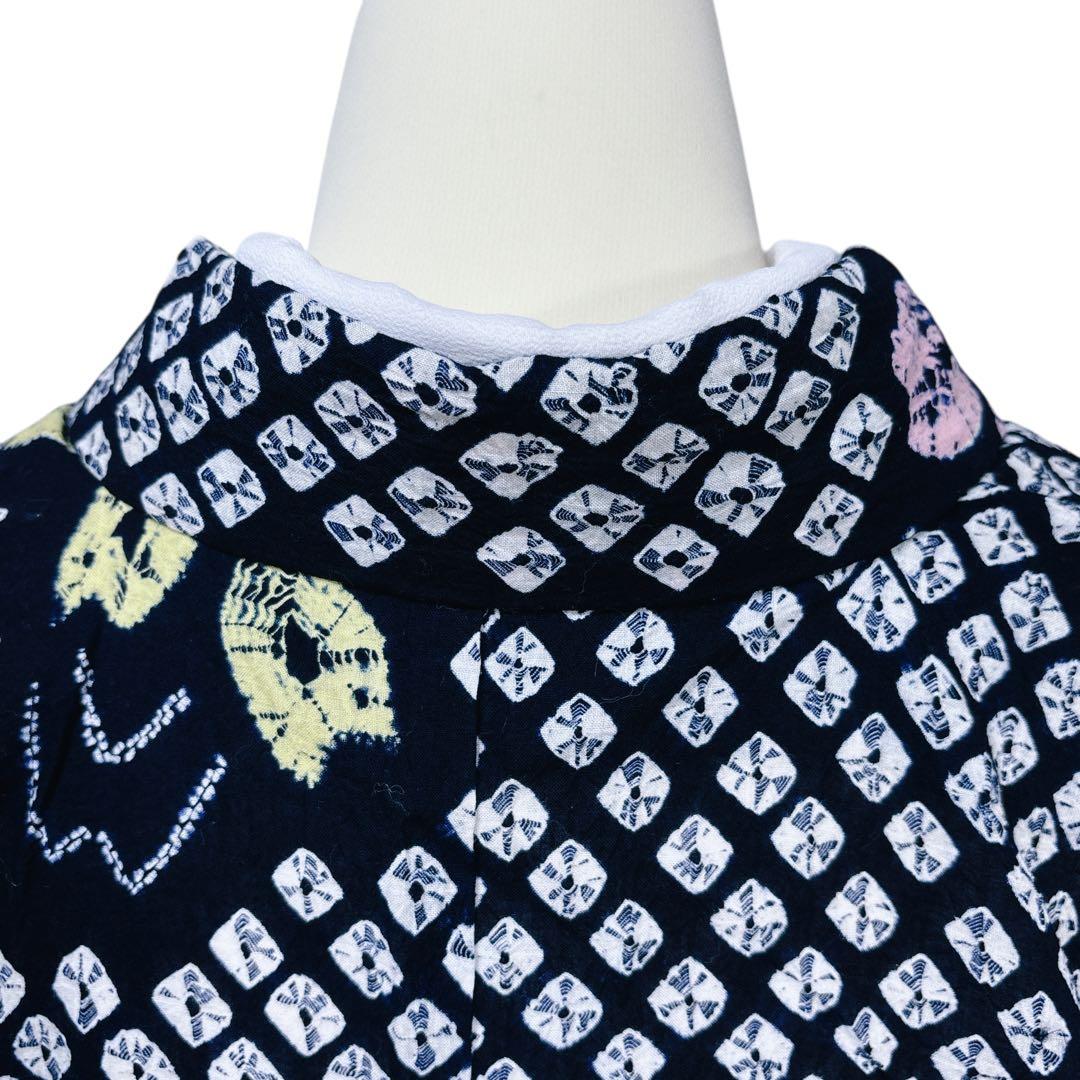 A94有松鳴海絞り 高級浴衣 花 綿　美品　トールサイズ　身丈162cm