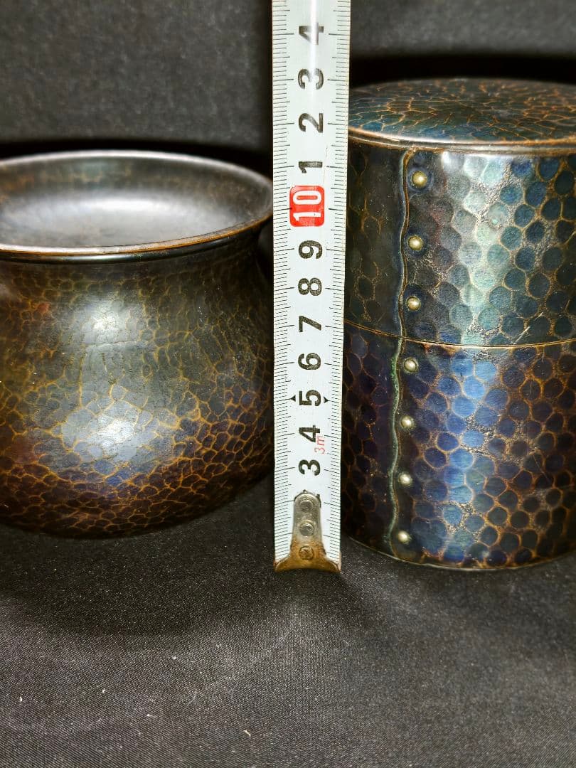 茶道具 玉川堂茶筒+建水 鎚起銅器 新潟県無形文化財 燕三条 旧家蔵出し美品