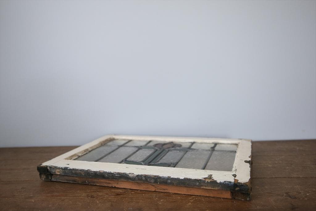 英国アンティークステンドグラス窓枠/ガラスウィンドウ建具/オブジェ(92-48)