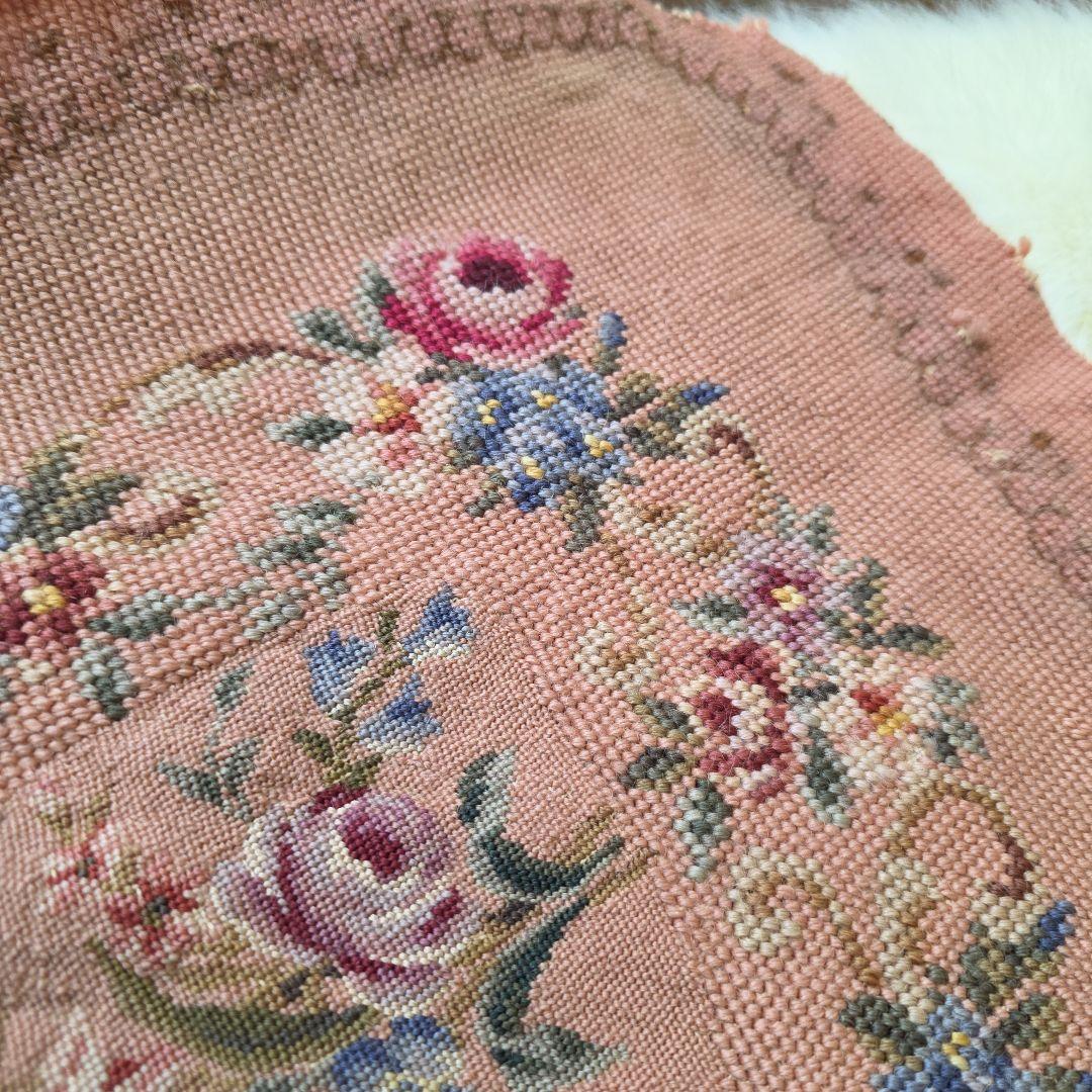 フランスアンティーク　ゴブラン風　刺繍　布