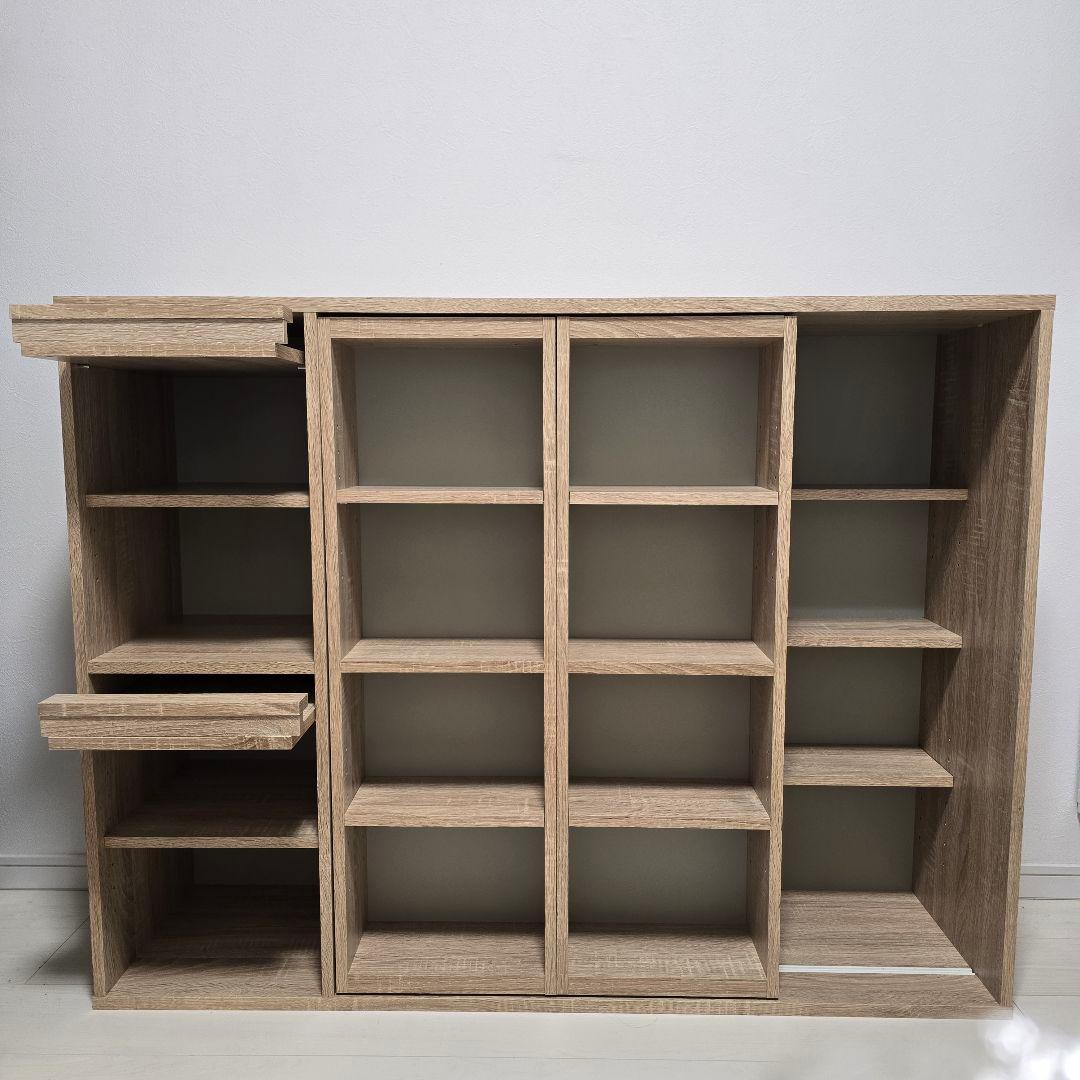 【完成品】幅120.5cm スライド棚付きオープンシェルフ 大容量 LOWYA