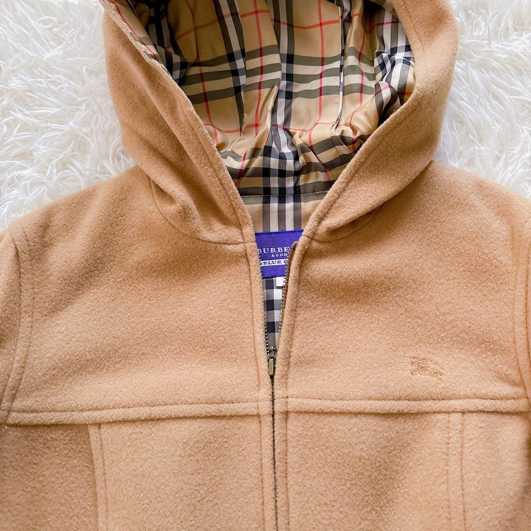 BURBERRY ショートコート アンゴラ混 ノバチェック ホースロゴ フード