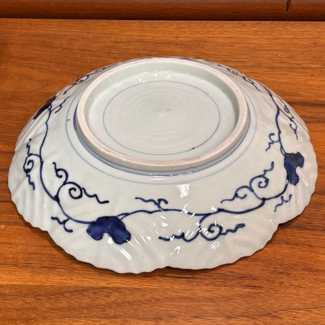 江戸時代　古伊万里　陰刻　染め付け皿　5枚