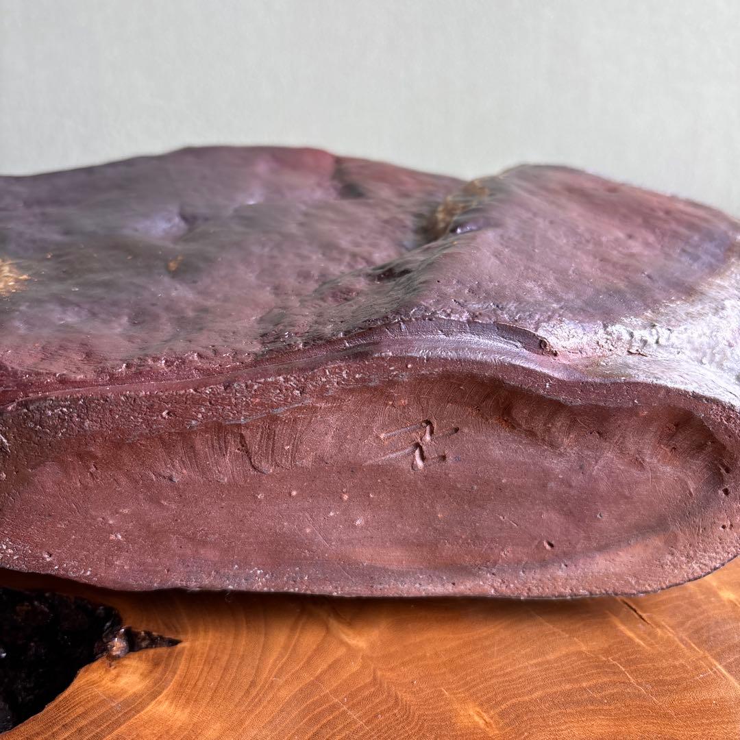 備前焼 松本頼明造 「窯変岩花生」花入 共箱 花瓶 高さ17cm