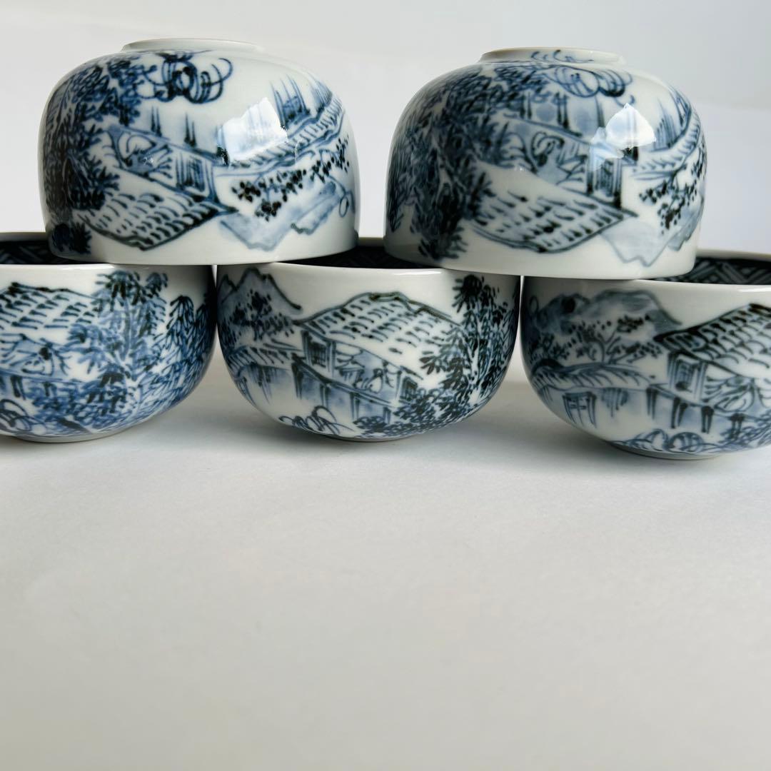 【未使用】京焼 清水焼 初代 幸之介窯 湯呑み 手描き5客揃