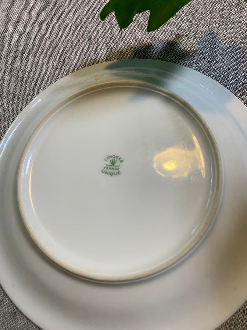Limoges リモージュ ピンクリム 花　金彩 美品　UNIQU印　1929〜