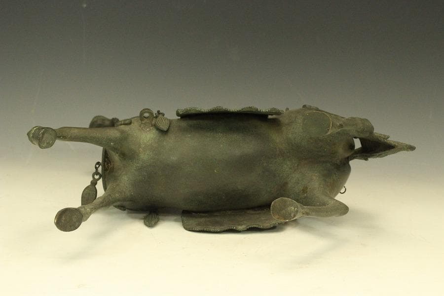 銅 馬上武人 置物 台座付 高42.5cm(LC414)