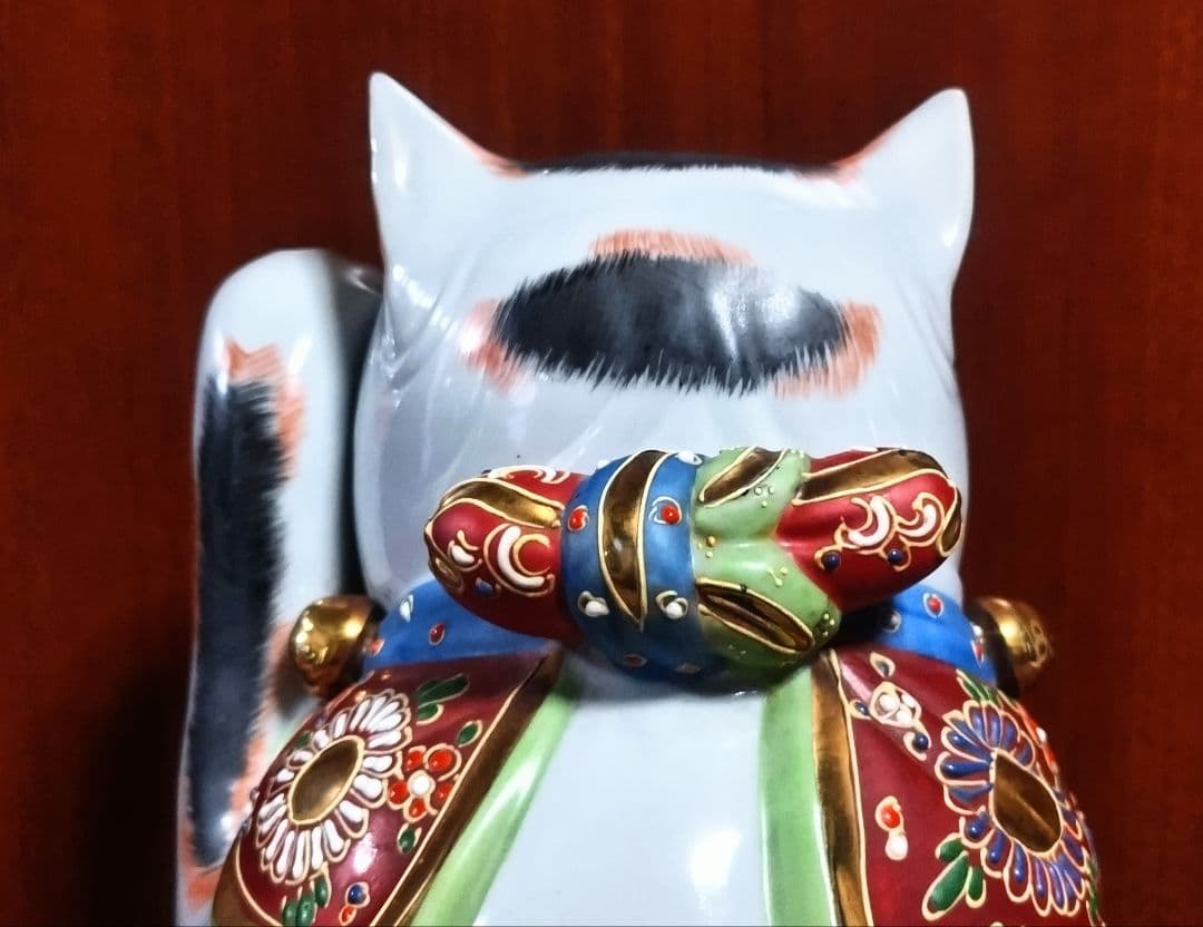 九谷焼 招き猫 三毛盛１０号 ３１センチ アンティーク 美品