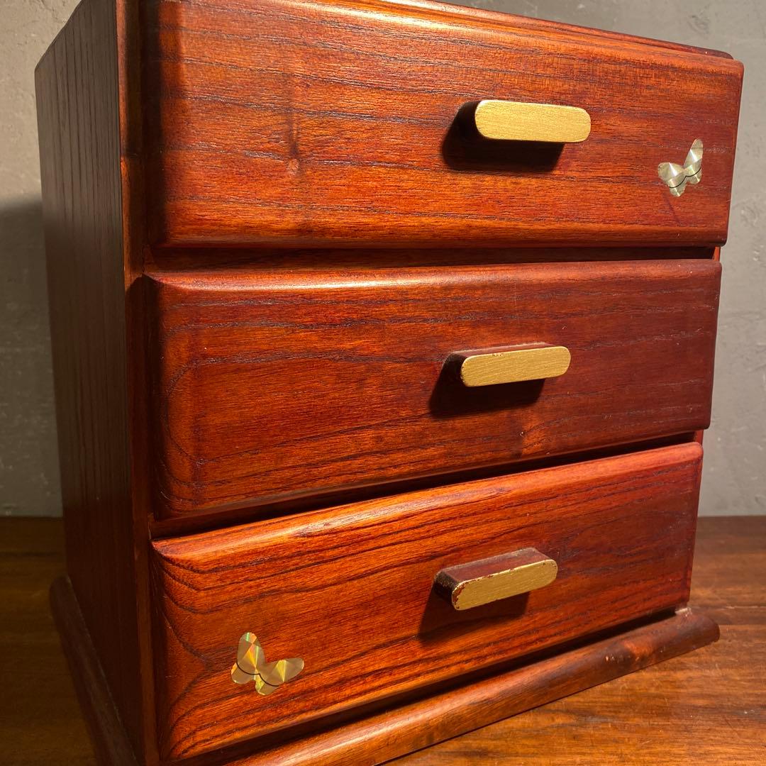 昭和レトロ 三段小引き出し 螺鈿細工 古家具 インテリア 収納 木製