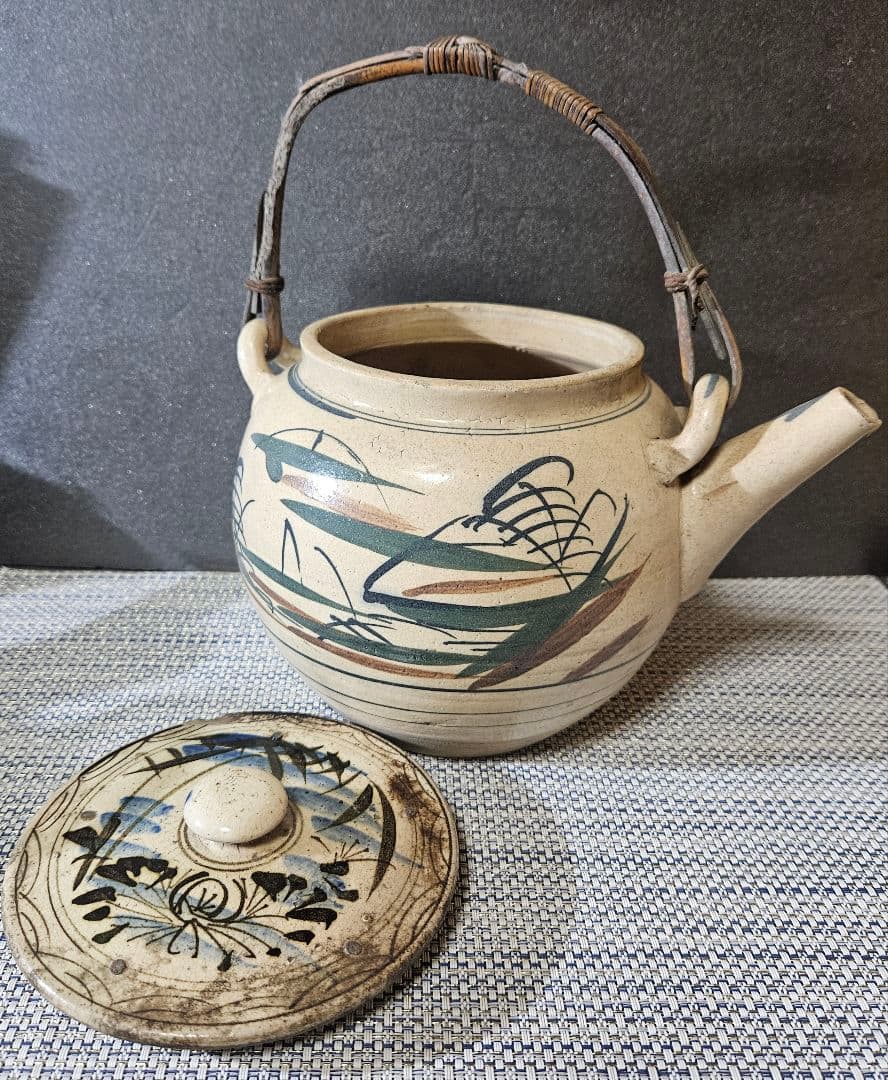 【時代古作品❗】益子焼　皆川マス 絵付け 色絵　山水図　土瓶　急須　益子民芸