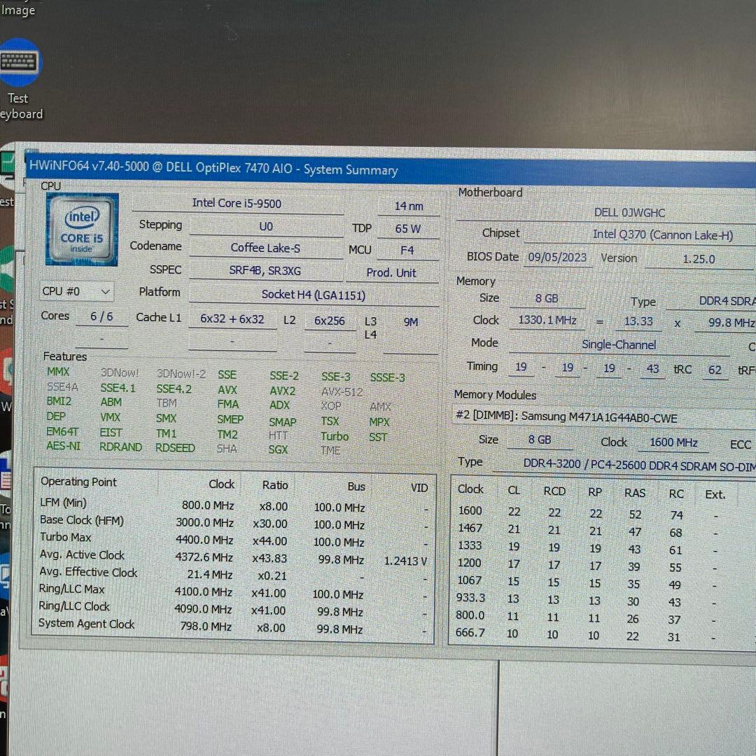 Dell Optiplex 7470 AIO 23.3型 i5-9500 8GB
