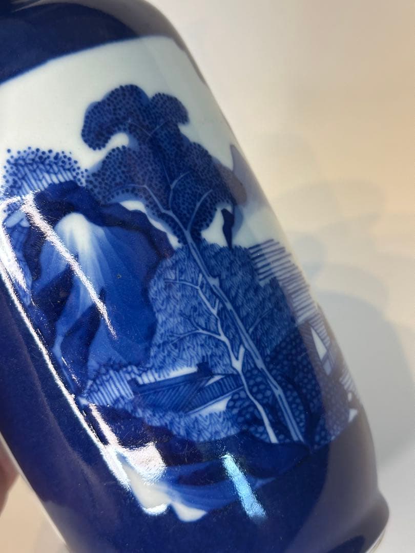 最終價格 清時代 染付山水博古花瓶 中国 骨董 古董 古い 花瓶