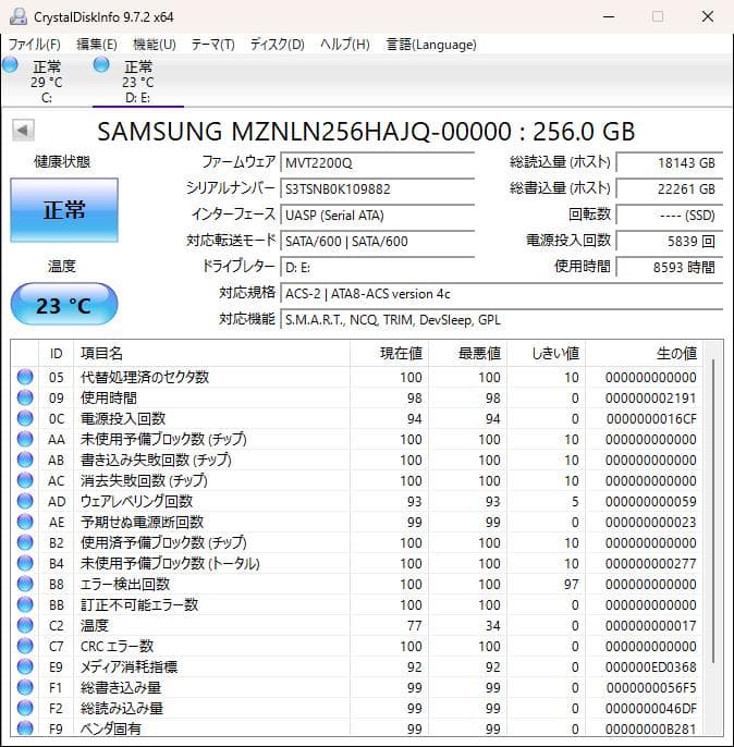M.2 SATA 256GBSSD5枚セット サムスン MZNLN256HAJQ