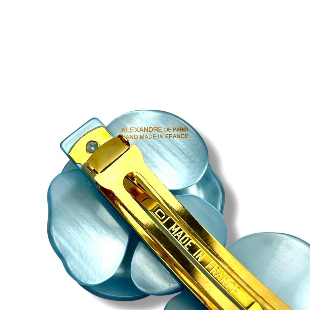 【美品】Alexandre De Paris 双子カメリア バレッタ 水色