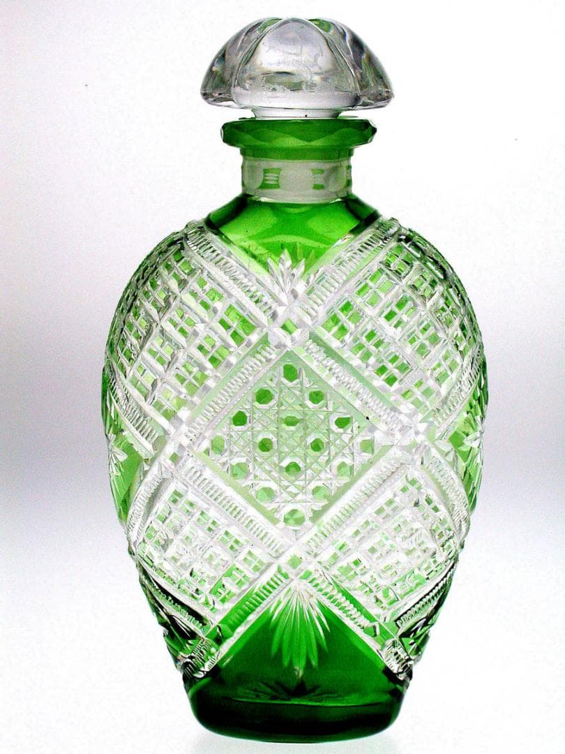 【超稀有】1880-年製 アンティーク オールドバカラ・碧硝子切子装飾ボトル