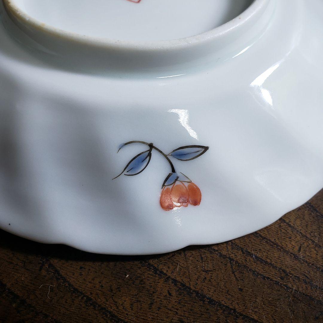 色絵付　皿　鳳凰　ねじり花弁縁　古伊万里　花文　唐草　銘　窯傷　イ号