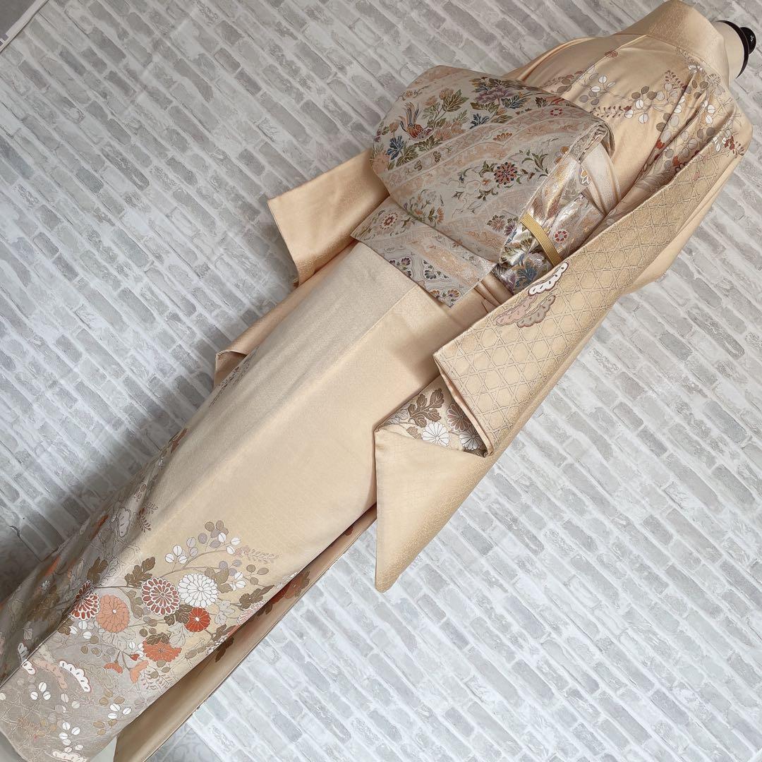 訪問着　フルセット　菊　豪華　手刺繍　金駒刺繍　金彩　綸子　入学式　卒業式　H1