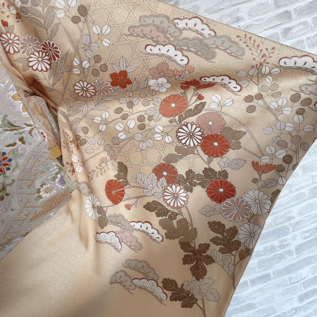 訪問着　フルセット　菊　豪華　手刺繍　金駒刺繍　金彩　綸子　入学式　卒業式　H1
