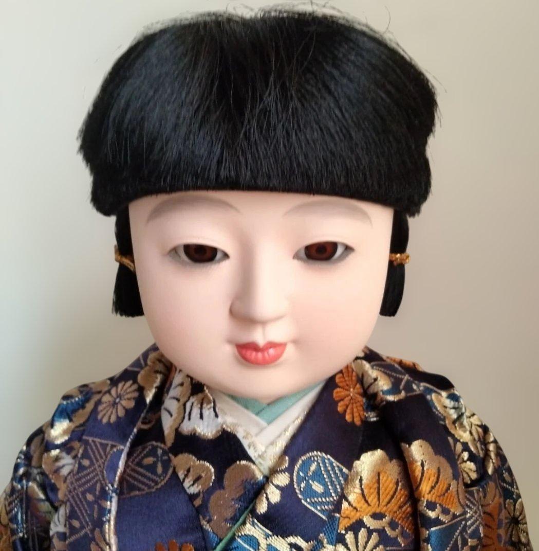 市松人形 紺色と金色の花模様15号