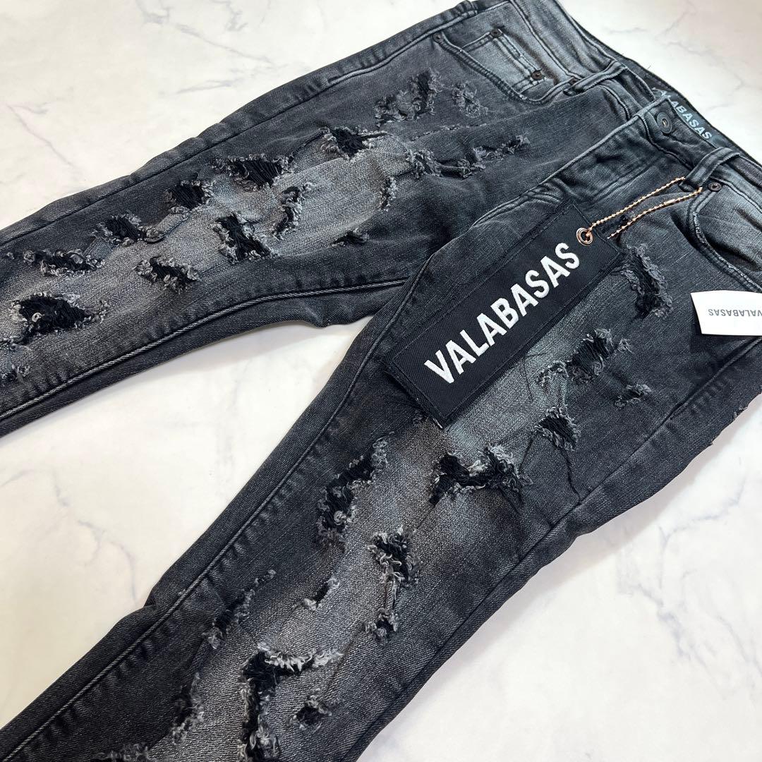 バラバサスvalabasas ハードクラッシュストレッチフレア グレーデニム30