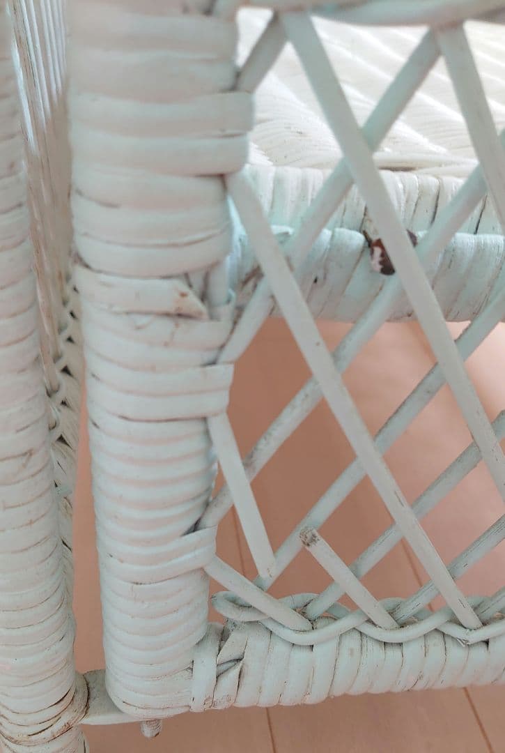 ビンテージ　パステルブルー　ウィッカーシェルフ　ラック