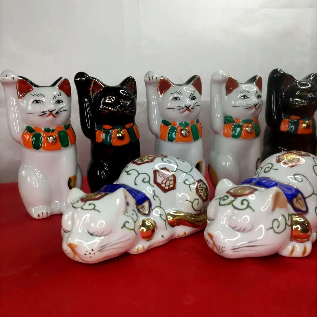 【猫づくし】招き猫　眠り猫　陶器　置物　開運　7体セット