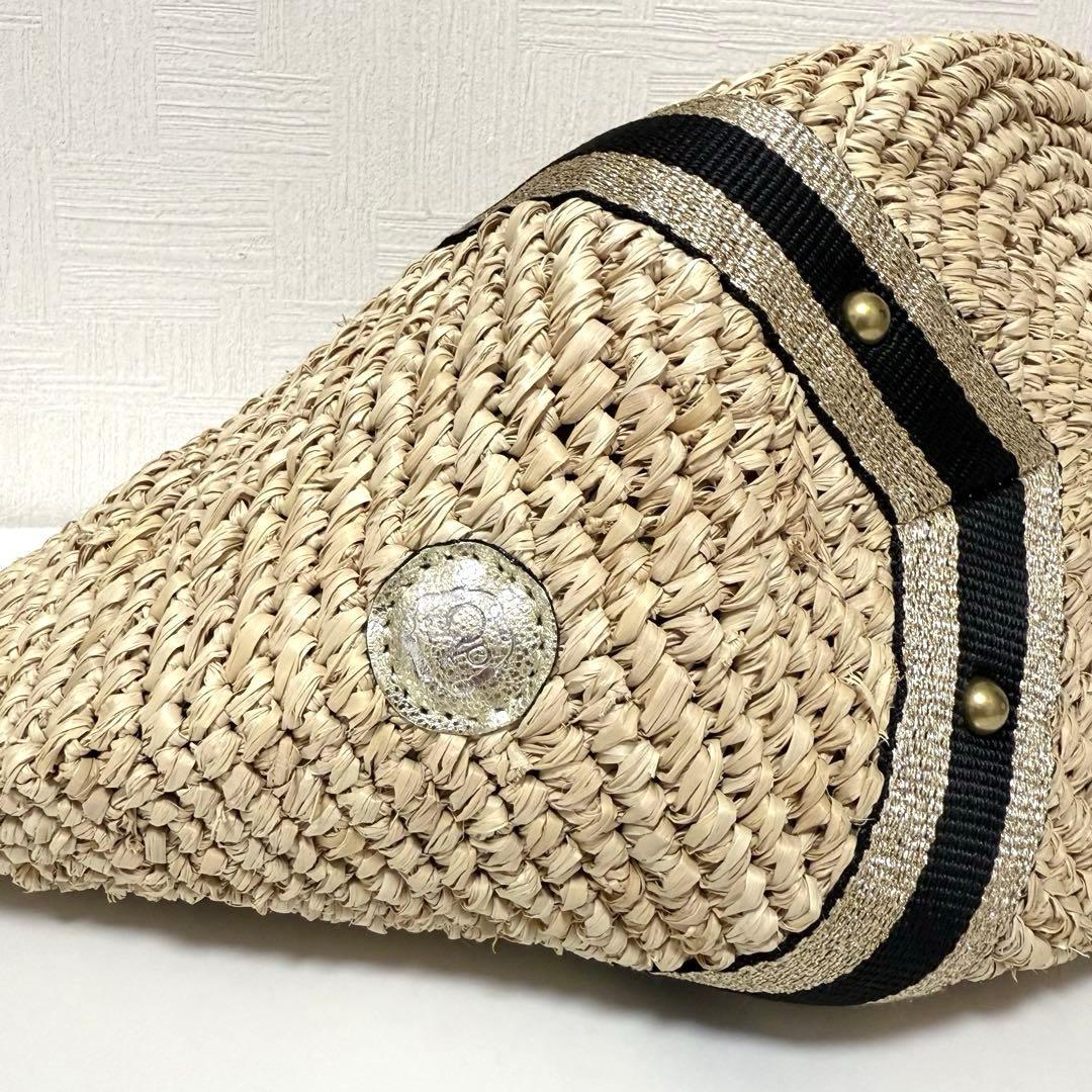 【極美品】VIOLAd'ORO ラフィア かごバッグ トートバッグ ラメハンドル