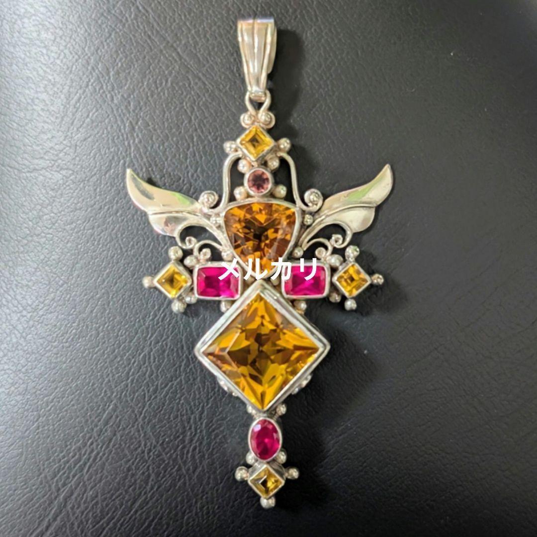【希少】シャンカリ・ジュエリー ペンダントトップ シトリン＆レッドスピネル