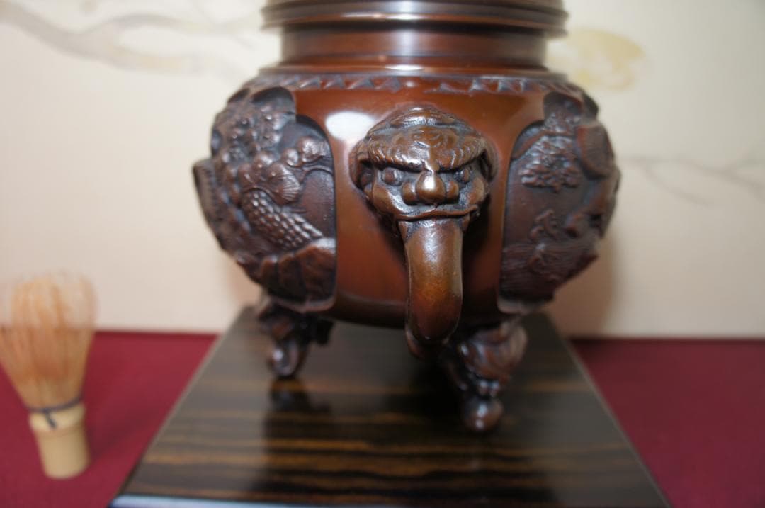 専用★美品 高岡銅器 瑞峰作 新特大 花鳥 高級銅製香炉工芸作家造 送料込み