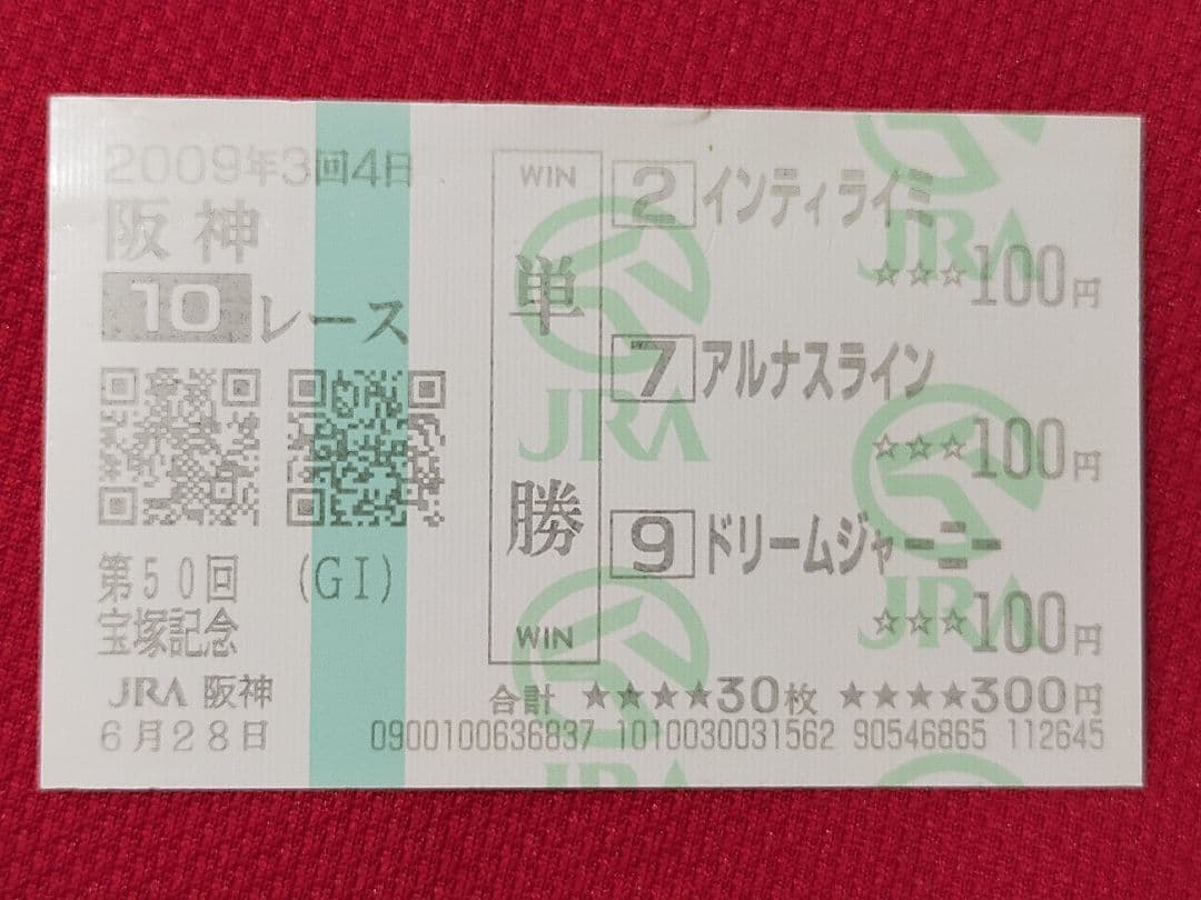 ◆　競馬　JRA　◆2009年　第50回　宝塚記念　◆馬番ボールペン　馬券付き◆