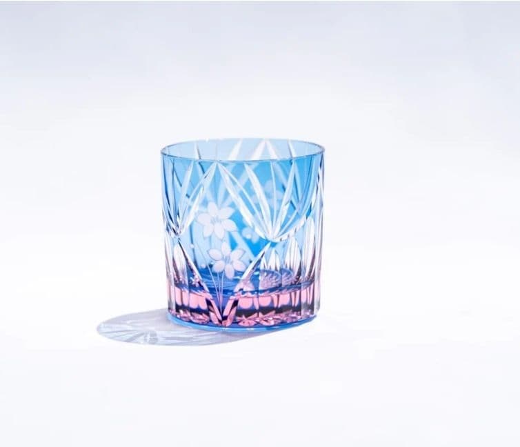 江戸切子　花籠文様 　ミニオールド　硝子　グラス　　M-3067-BP