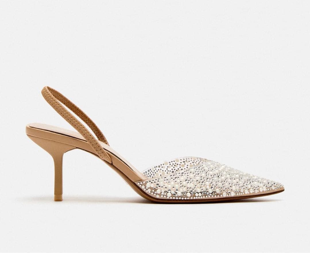 【新品・未使用】ZARA フェイクパール バックストラップミュール 39