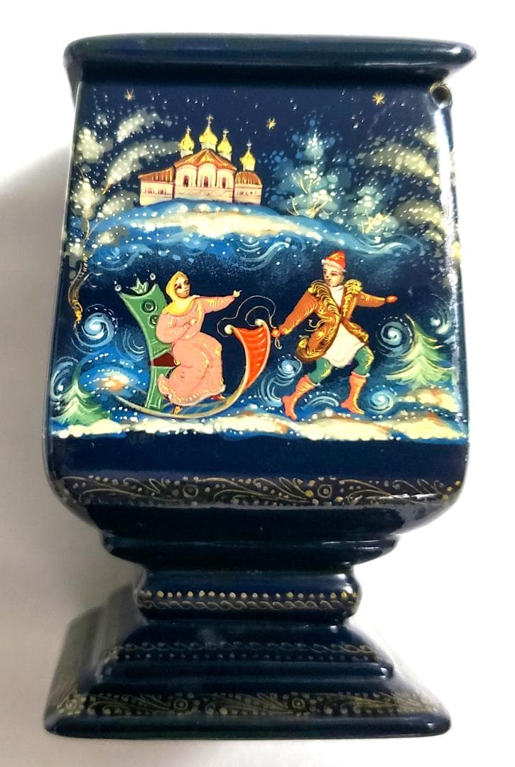 ロシア工芸品　細密画　ムステラ　四角の小箱　箱無し