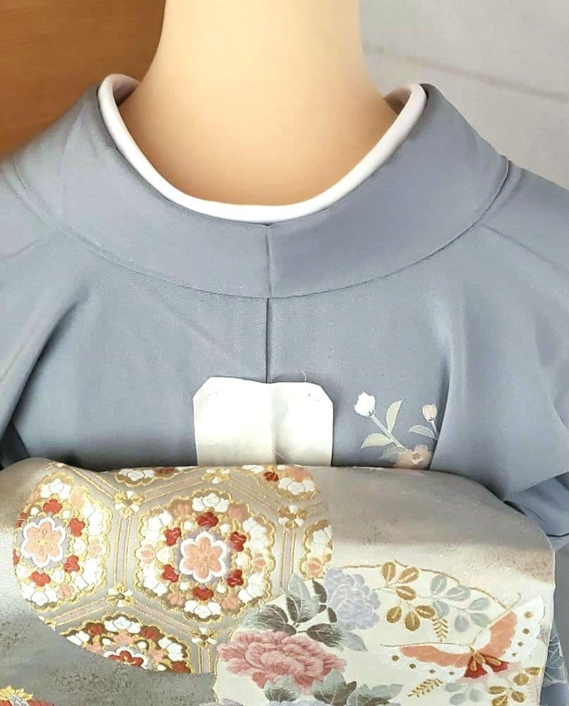 【着物・帯セット＊】清楚な小付けの訪問着　水色　グレー　スモールサイズ　正絹