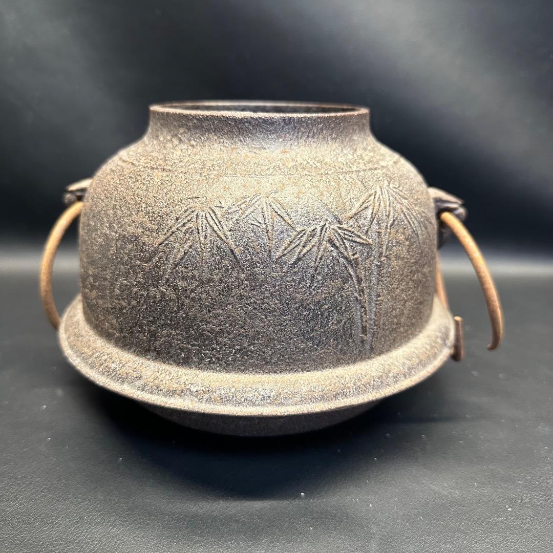 ♡Ed左1005 人間国宝 釜師 高橋敬典 真形羽釜 茶釜 釜釻 竹地紋