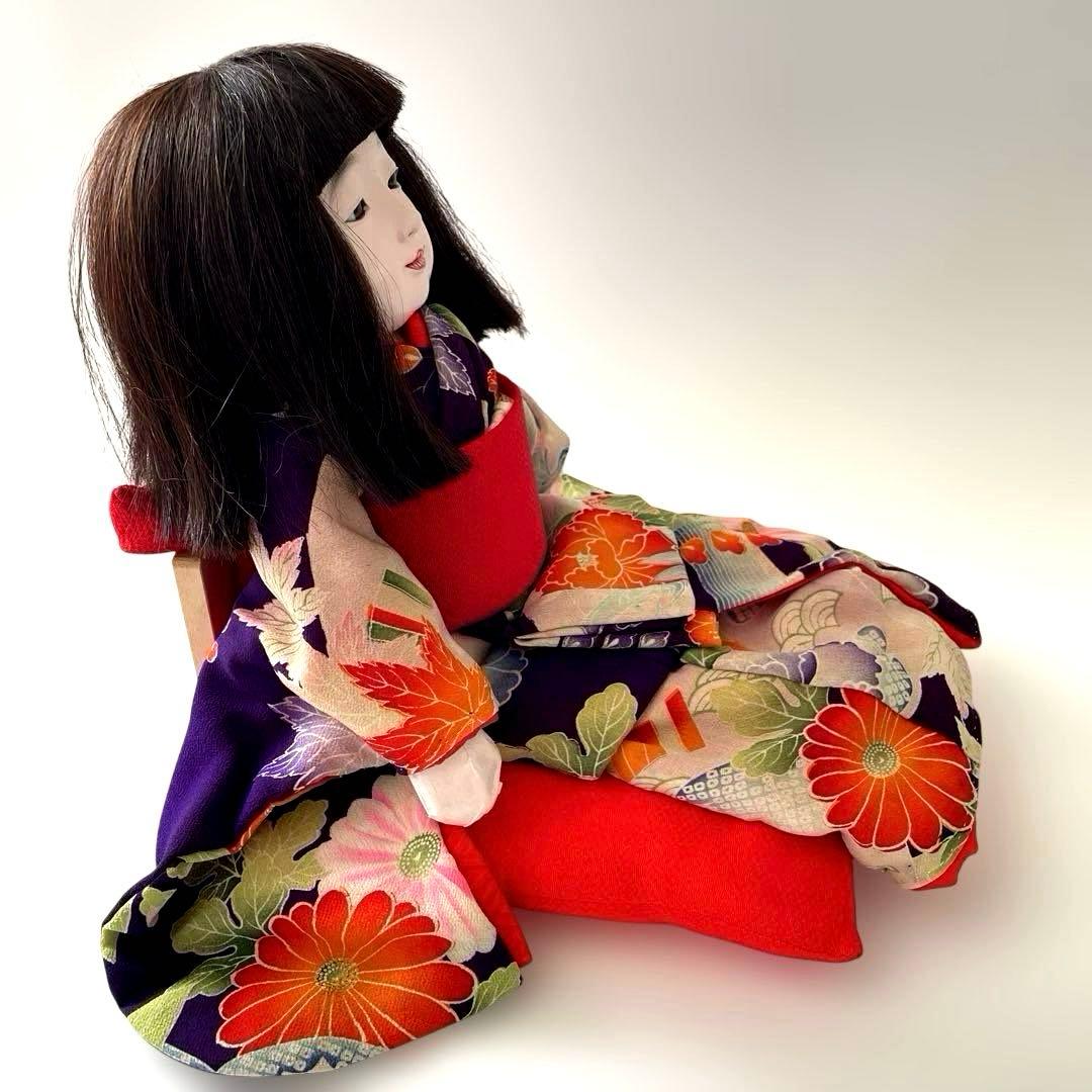 市松人形　松乾斎東光作　座り市松　正絹古代裂着物